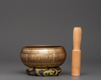 Tibetan Singing Bowl | Meditation Sound Bowl with Wood for Sound Healing, Chakra Balance, Spiritual Energy, Mindfulness, and Relaxation