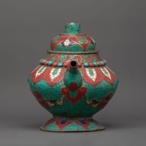 Miedziany tradycyjny czajniczek do herbaty | Himalajskie rzemiosło | Elegancki ceramiczny zestaw do parzenia herbaty | Idealny do kolekcji herbat w stylu vintage lub dekoracyjnych