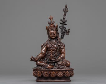 Guru Rinpoche Oxidized Artwork | Himalayan Traditional Hand-made Spiritual Statue of The Lotus Born Master | Spiritual Peaceful Decoration