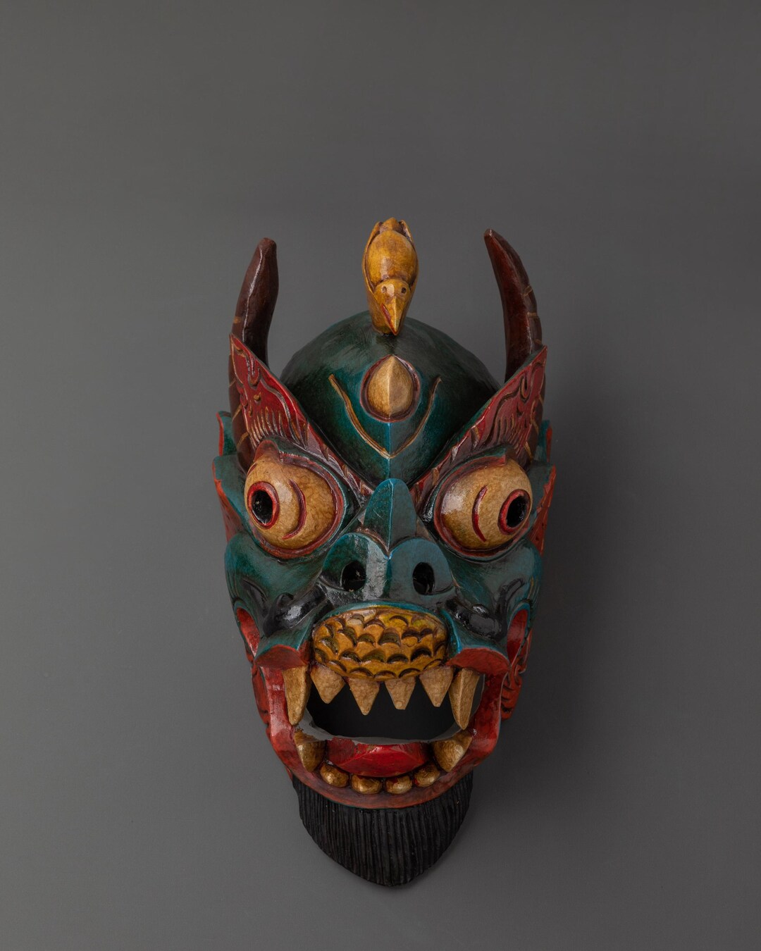 Handcrafted Tibetan Demon Mask | Traditional Wooden Wall Hanging Decor ...
