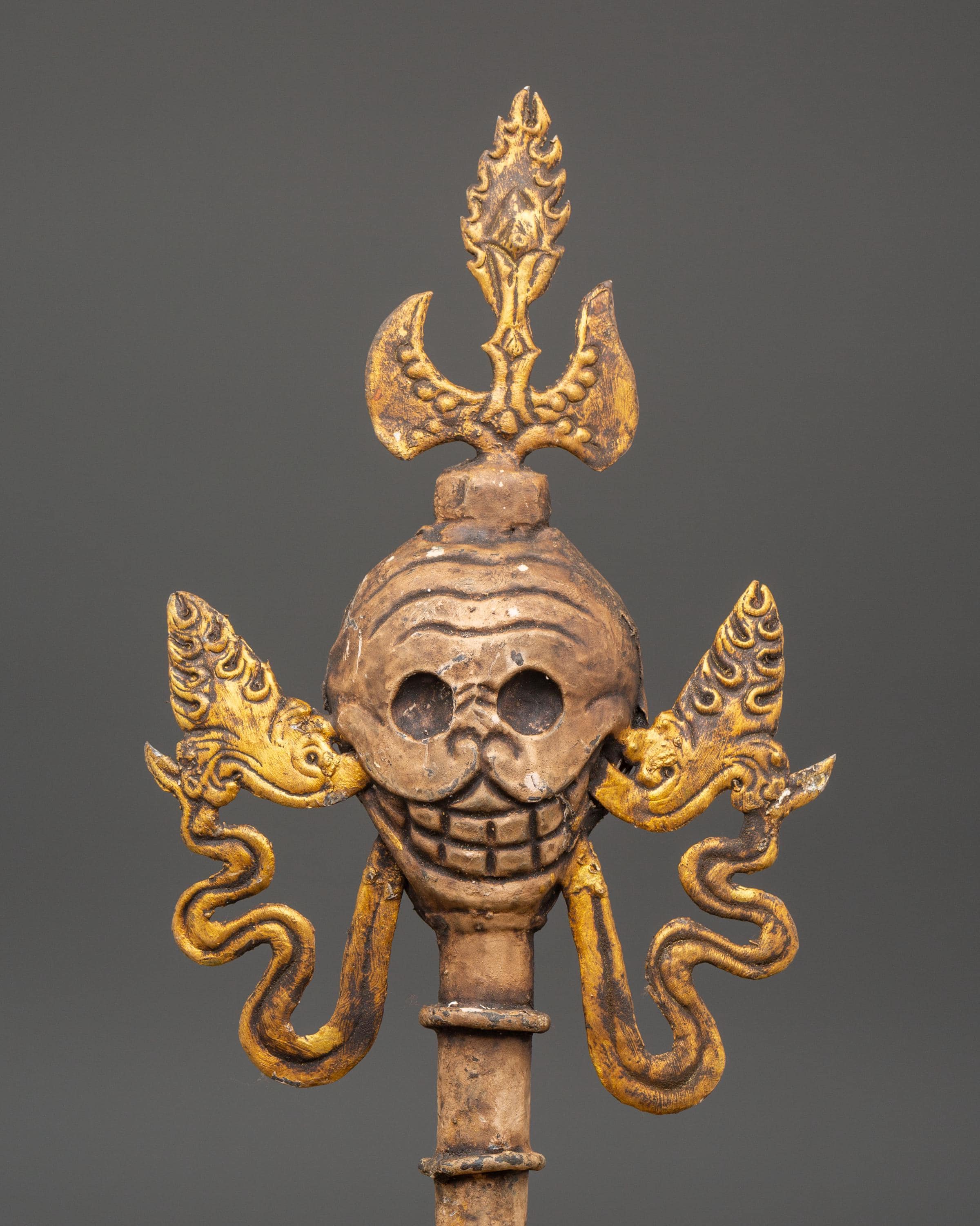 Tibetan Skull Ritual Decor | Copper Skull Art for Tantric Ceremony