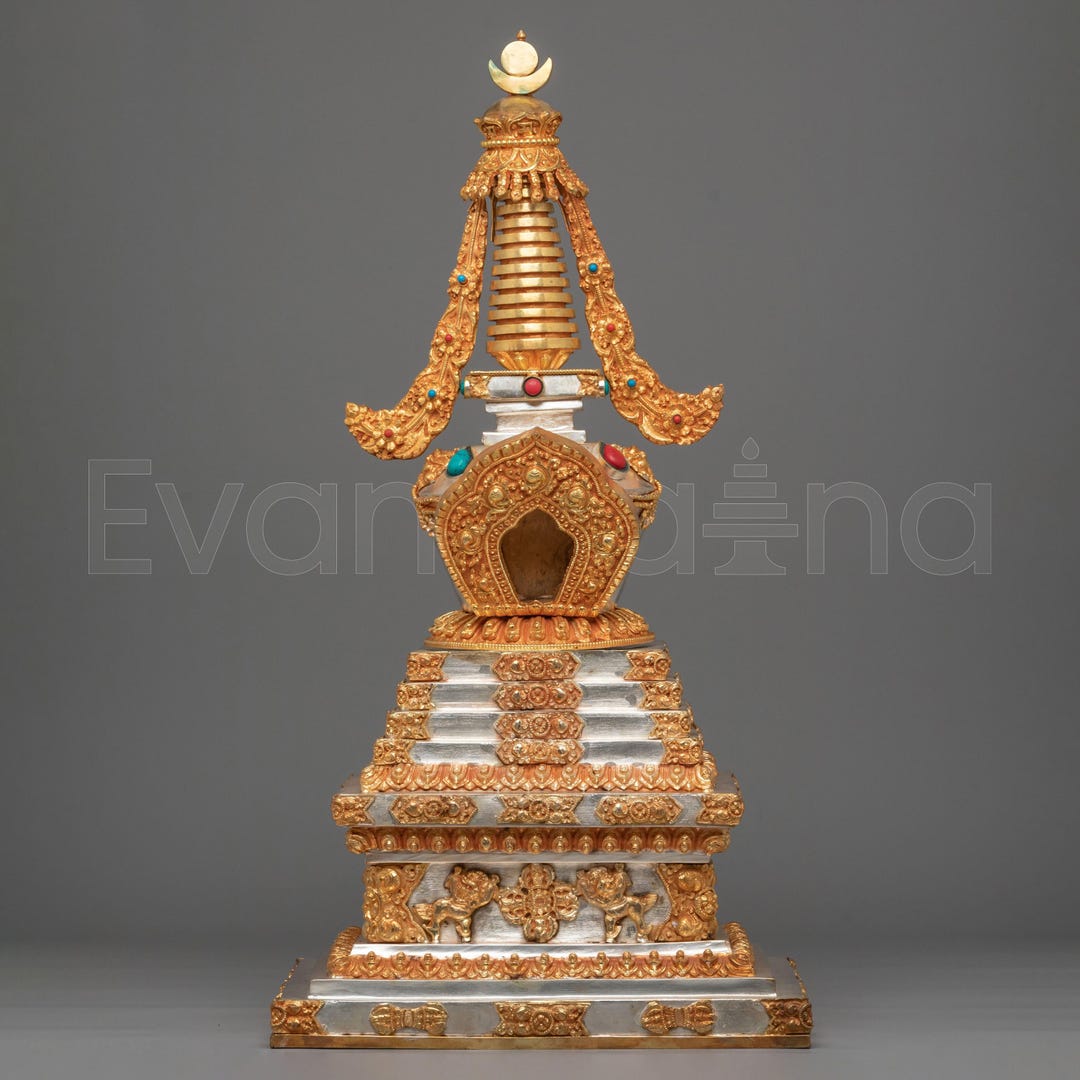 Tibetan Buddhist Stupa for Ritual | Electro Gold & Silver Plated Stupa ...