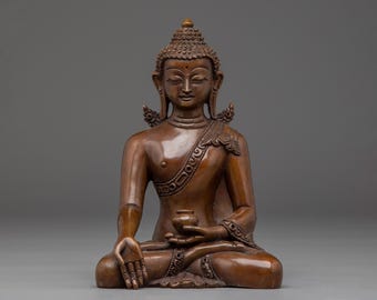 Handcrafted Copper Ratnasambhava Buddha Statue | Tibetan Buddhist Altar Art | Jewel Family Deity | Nepalese Meditation Decor Sculpture