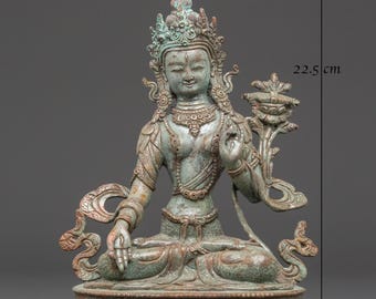 癒しの女神白ターラーの神聖な像｜チベット仏教の銅像｜平和と慈悲の