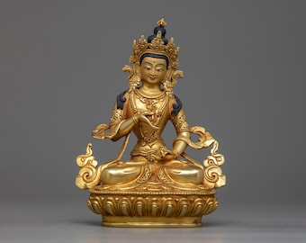 Vajrasattva-staty i guld, 15 cm | En symbol för rening och upplysning | Traditionellt handgjord tibetansk Dorje Sempa-skulptur