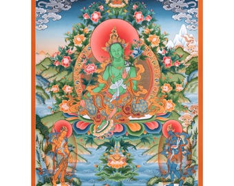 グリーンターラ慈悲の女神 B - 小さいサイズのリスト タンカ タンカ