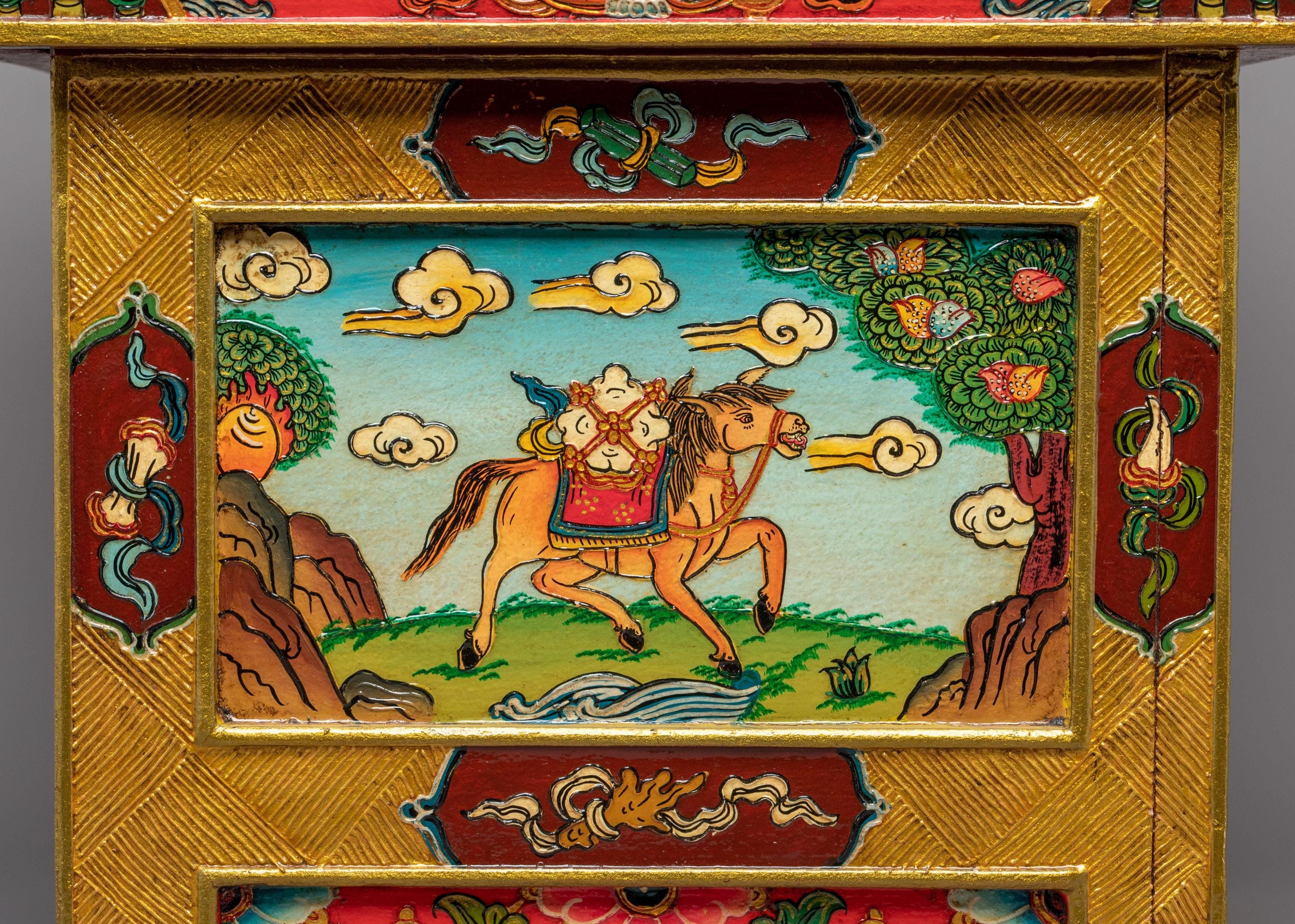 チベット密教装飾画 木製手描き Tibetan Shrine Panel チベット密教