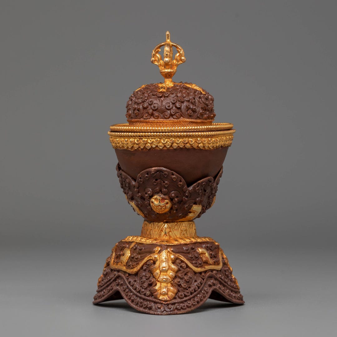 Handcrafted Tibetan Kapala | Gold Plated Copper Ritual Vessel | Sacred ...