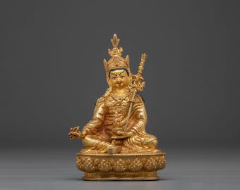 Himalayan Golden Guru Rinpoche Art | Padmasambhava Handmade Statue | Figurine for Shrine, Altar, and Dharma Decor | Sculpture Made In Nepal
