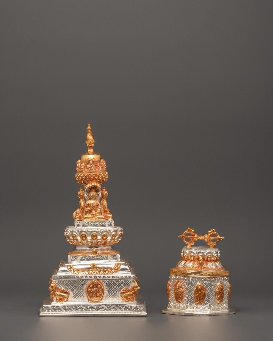 Tibetan Stupa and Vajra Set | Sacred Copper Ritual Items With Gold ...