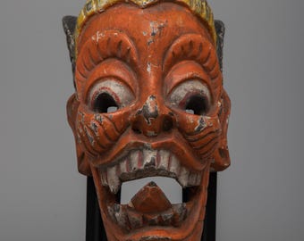 Máscara de risa vintage hecha a mano / Arte de madera tallada intrincadamente para el hogar / Arte decorativo de pared artesanal / Decoración única para el hogar / Art Déco