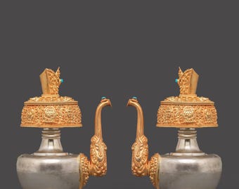 Conjunto ritual Bhumba / Recipientes ceremoniales budistas artesanales / Decoración sagrada para el altar para meditación, puja y prácticas espirituales en el hogar