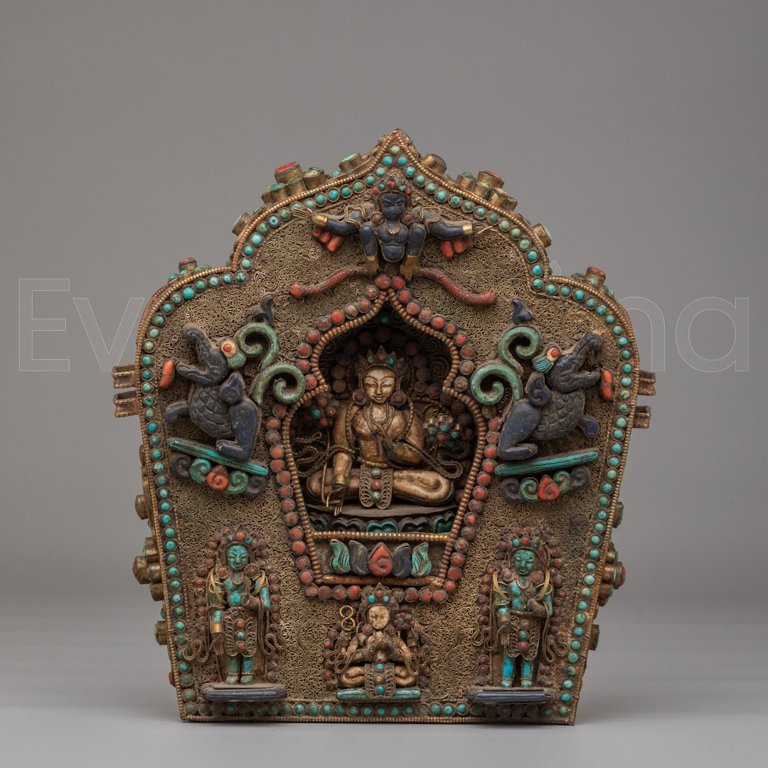 Handcrafted Ghau Box With Deity | Copper Box With Lapis Lazuli, Coral ...