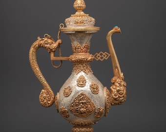 Jarrón Bhumba tibetano artesanal / Recipiente de agua sagrado para rituales budistas / Decoración de altar para meditación, puja y prácticas espirituales en el hogar