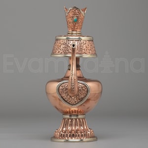 Himalaya Sacred Ritual Bhumba | Kupfergefäß für tibetische Zeremonien | Ritualopfertopf mit buntem Edelstein und traditionellen Motiven