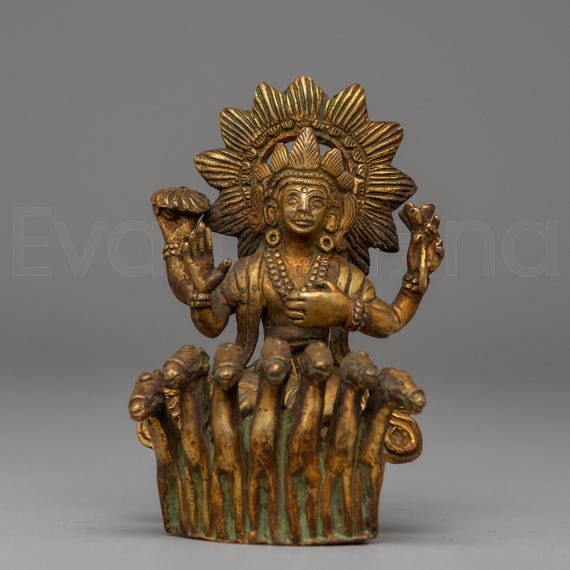 Statue of Surya | Gold Plated Copper Sun God Figurine for