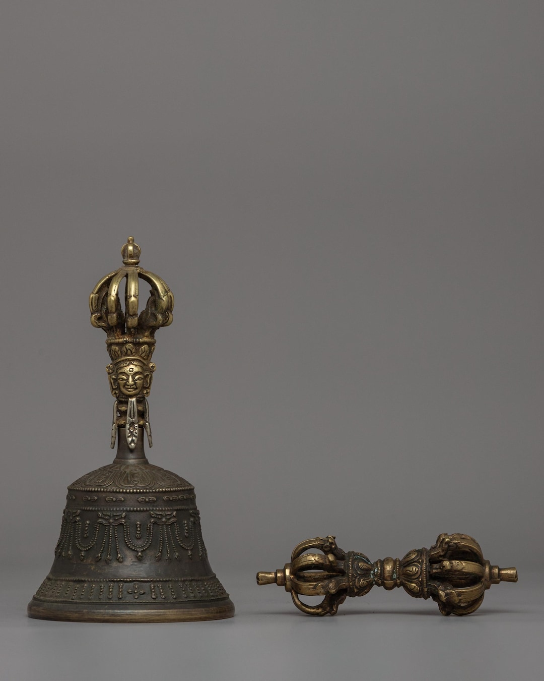 Tibetan Bronze Ritual Bell & Vajra | Sacred Buddhist Instruments for ...