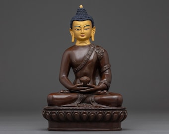 Peaceful Amitabha Buddha Meditation Art | Ruler of the Pure Land | Figurine for Shrine, Altar, and Dharma Decor | Sculpture Made In Nepal