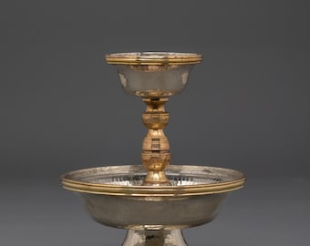 Handgemaakte boeddhistische serkyem-altaarset | Witmetaal en koperen ritueel vat | Gebedsceremonie heiligdom | Spirituele decoratie Himalaya
