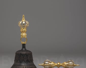 Gold Plated Vajra & Bell Set: Tibetan Buddhist Ritual Harmony