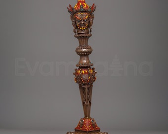 Iron Phurba for Ritual Use | Tibetan Spiritual Tool with Gemstones | Protection and Transformation in Tibetan Buddhist Rituals | Tibetan Art