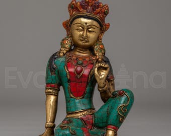 Traditional Green Tara Deity Statue | Handmade Tara Goddess Sculpture | Buddhist Idol for Spiritual Protection, Healing & Meditation Decor
