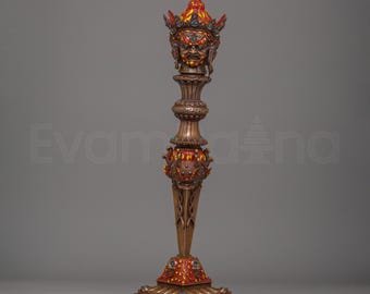 Iron Phurba with Gemstone | Tibetan Ritual Tool with Acrylic Color | Spiritual Phurba for Altar and Meditation | Made in Nepal | Tibetan Art
