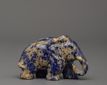 手彫りのラピスラズリ象像：室内装飾、幸運のお守り（3インチ×4インチ