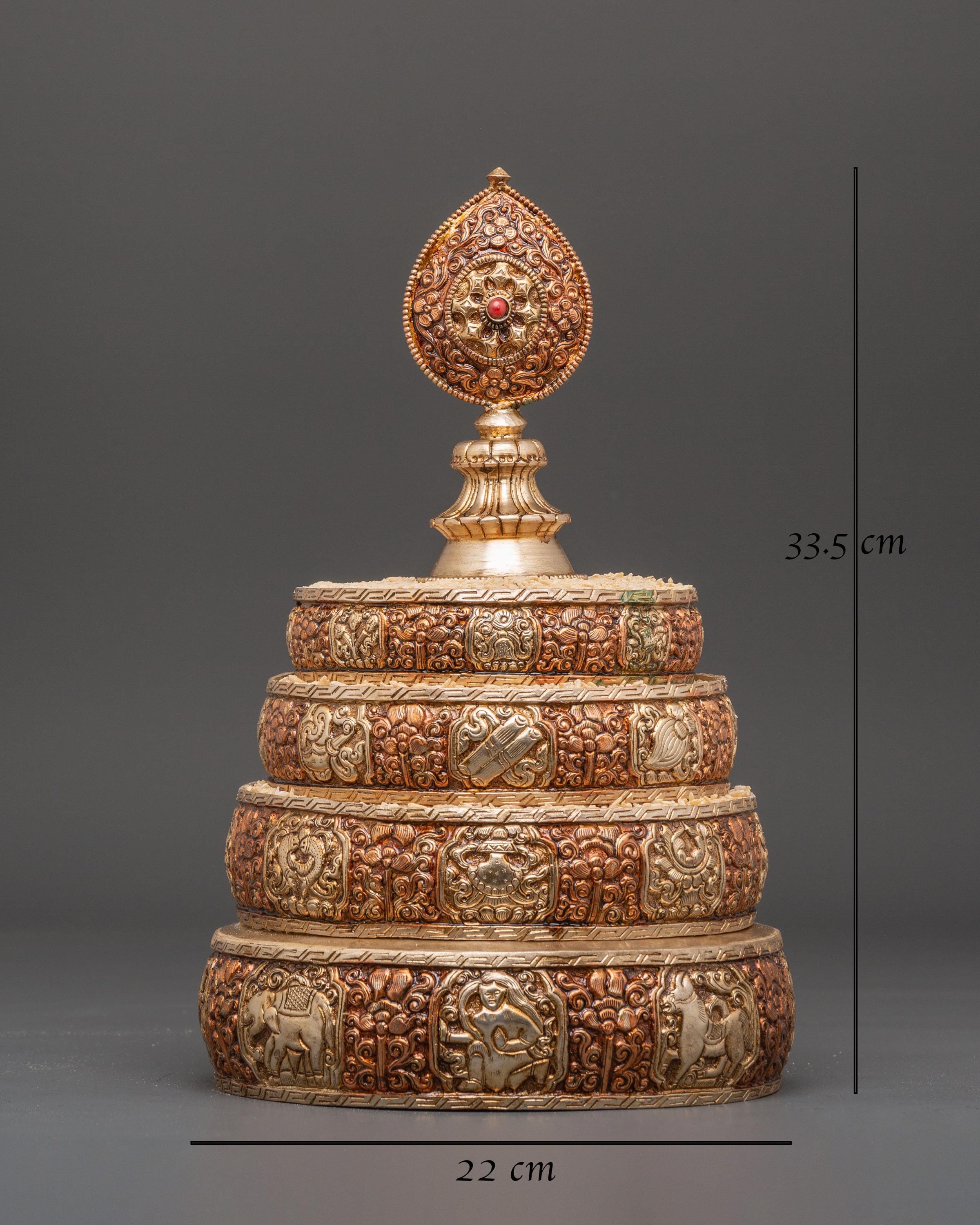 Diamond Path: Rituals of Tibetan Buddhism(中古品) Silver Plated Offering Mandala Set | Handcrafted Tibetan Copper