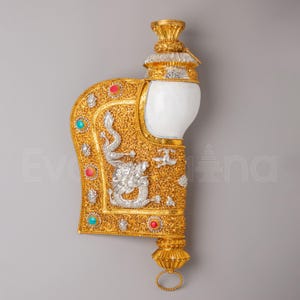 Tibetan Dragon Conch Shell for Prayer | Handcrafted Ritual Artifact | Sacred Buddhist Shankha for Altar Temple Meditation Spiritual Gift