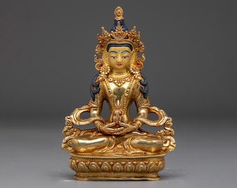 黄金の手作り阿弥陀如来像 | 高さ8.7インチ（22cm）24K金鍍金銅製長寿