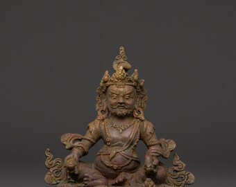 Estatua Dzambhala de la Deidad de la Riqueza / Obra de arte budista tradicional / Decoración de altar de meditación tibetana y exhibición espiritual para el hogar para la prosperidad