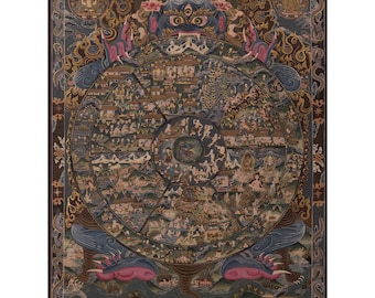 Bhavachakra Thangka Print | High Quality Wheel Of Life | Digital Print | Traditional Tibetan Artwork | Spiritual Home Art | Altar space