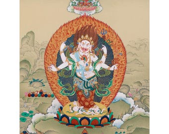 中国古美術『西蔵寺院旧蔵 マハーカーラ面具』純銅製 鍍金彩絵 高浮彫鏨刻 極細工 仏教の神、白マハーカーラ | 富と精神的な豊かさの守護神 | 金剛乗仏教