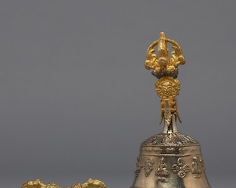 Buddhist Meditation Bell and Vajra | Buddhist Altar | Handcrafted Vajra | Spiritual Protection and Meditation Tool | Made in Nepal | Art