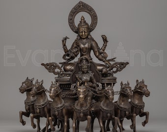 Traditional Surya Narayan Statue | Handcrafted Bronze Sun God Chariot Sculpture with 7 Horses | Divine Surya Narayan Artwork | Nepalese Art