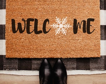 Welcome Snowflake Doormat, Winter Doormat, Welcome Mat, Winter Decor, Outdoor Rug, Christmas Doormat, Front Doormat, Christmas Decor, Snow