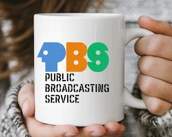 PBS Retro Logo Mug, 70s Public Broadcasting TV Coffee Cup, Vintage Public Media Gift, Nostalgic Classic TV Lover Mug