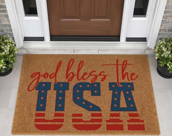 God Bless The USA 1776-2026 Doormat, Patriotic Welcome Mat, USA 250th Anniversary Decor, 4th of July Front Door Mat, Housewarming Gift HD002
