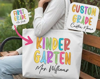 Personalized Teacher Tote Bag, Custom Grade Teacher Tote, Back to School Tote Bag, Kindergarten First Grade Teacher Gift HDY001