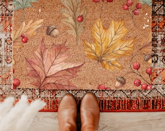 Pumpkin Fall Doormat , Cute Autumn Welcome Mat , Front Porch Decor , Happy Fall Y'all , Cozy Halloween Entry Rug , Housewarming Gift