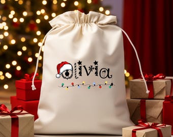 Personalized Family Christmas Gift Bag, Custom Name Santa Gift Bag, Monogram Christmas Eve Bag, Santa Sack, Xmas Gift For Kids, Xmas Decor