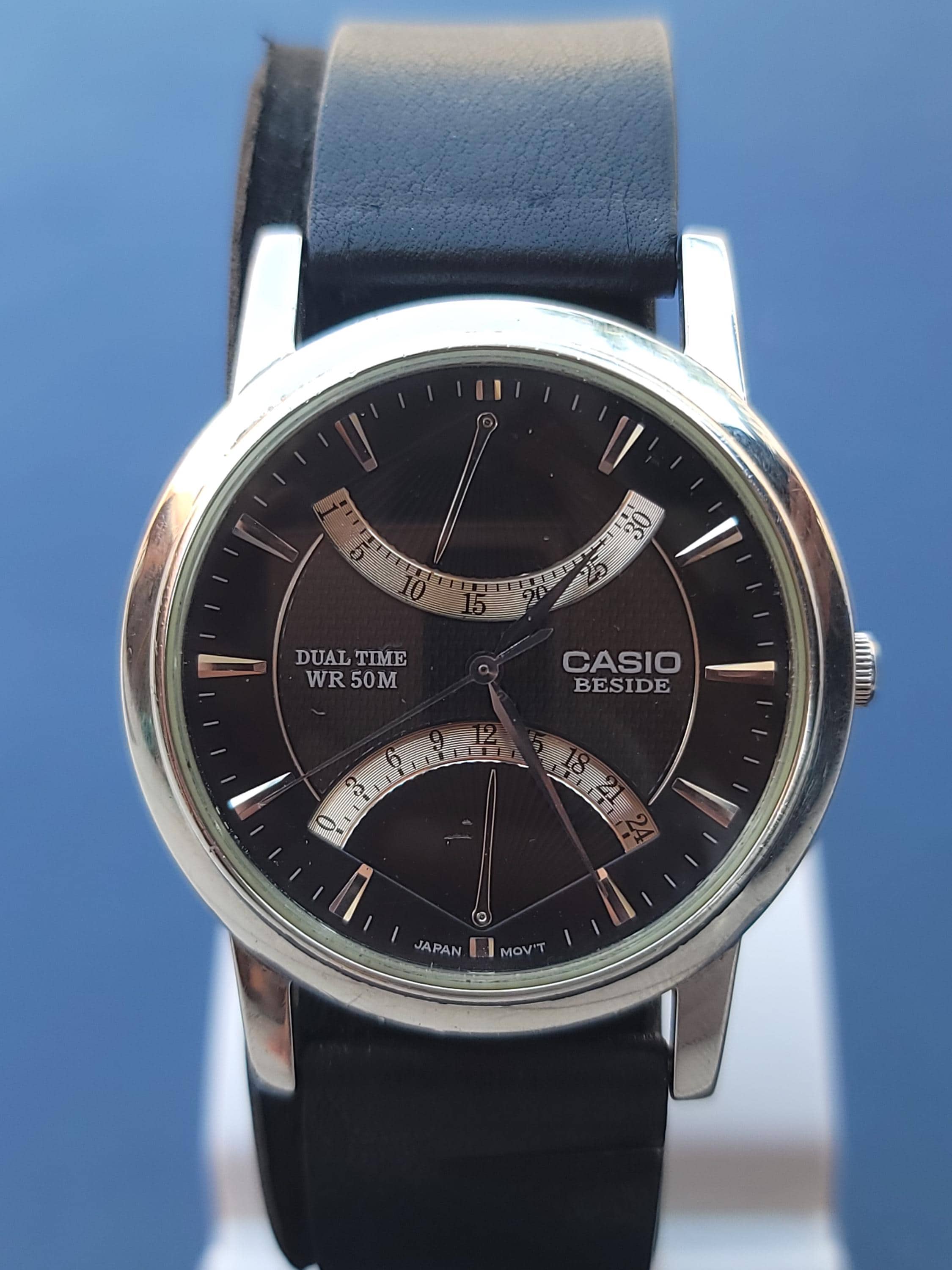 Vintage Casio Beside Quartz BEM-109 Stainless Steel Japan Men's