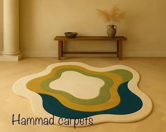 Modern Irregular Shape Handtufted Rug | Wavy Abstract Multicolor Carpet for Living Room bedroom & home decor