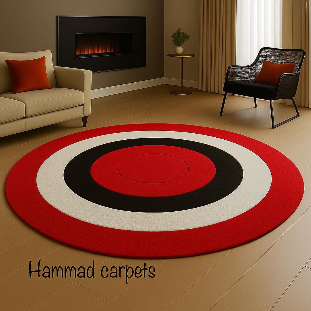 Bold Target Circle Rug – Hand-tufted Red, Black & White Round Carpet ...