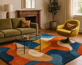 Modern Abstract Hand tufted Rug | Colorful Geometric Wool Carpet for Living Room | Contemporary Art Deco Area Rug by Hammad Carpets"