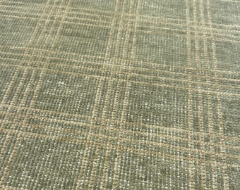 Hand Knotted Grey Beige Wool Area Rug Minimal Check Pattern Modern Neutral Rug for Living Room Bedroom Contemporary Home Decor