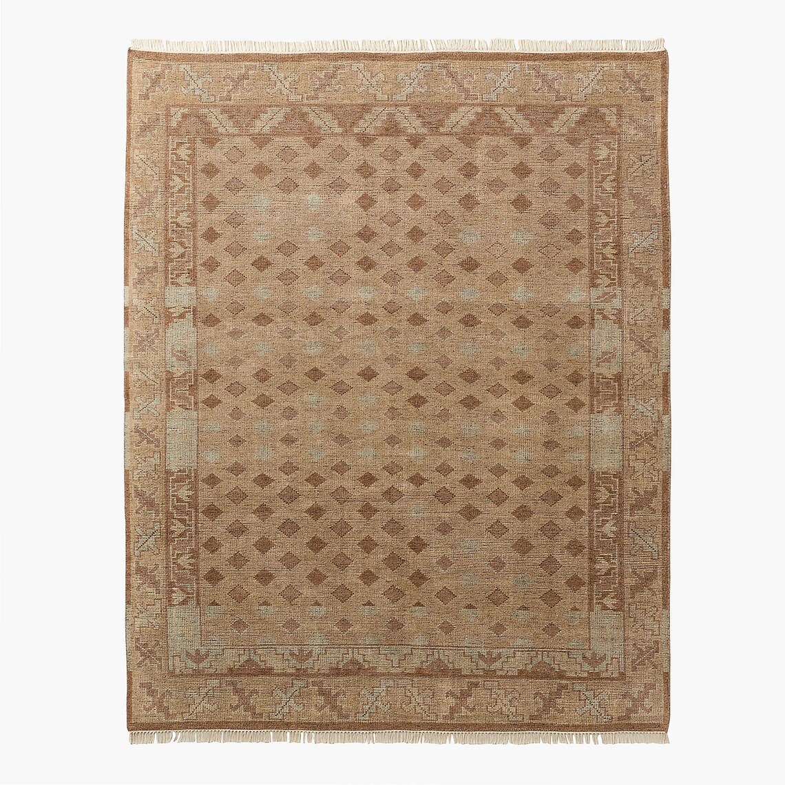 Hand Knotted Light Brown Wool Area Rug Subtle Diamond Pattern Neutral ...