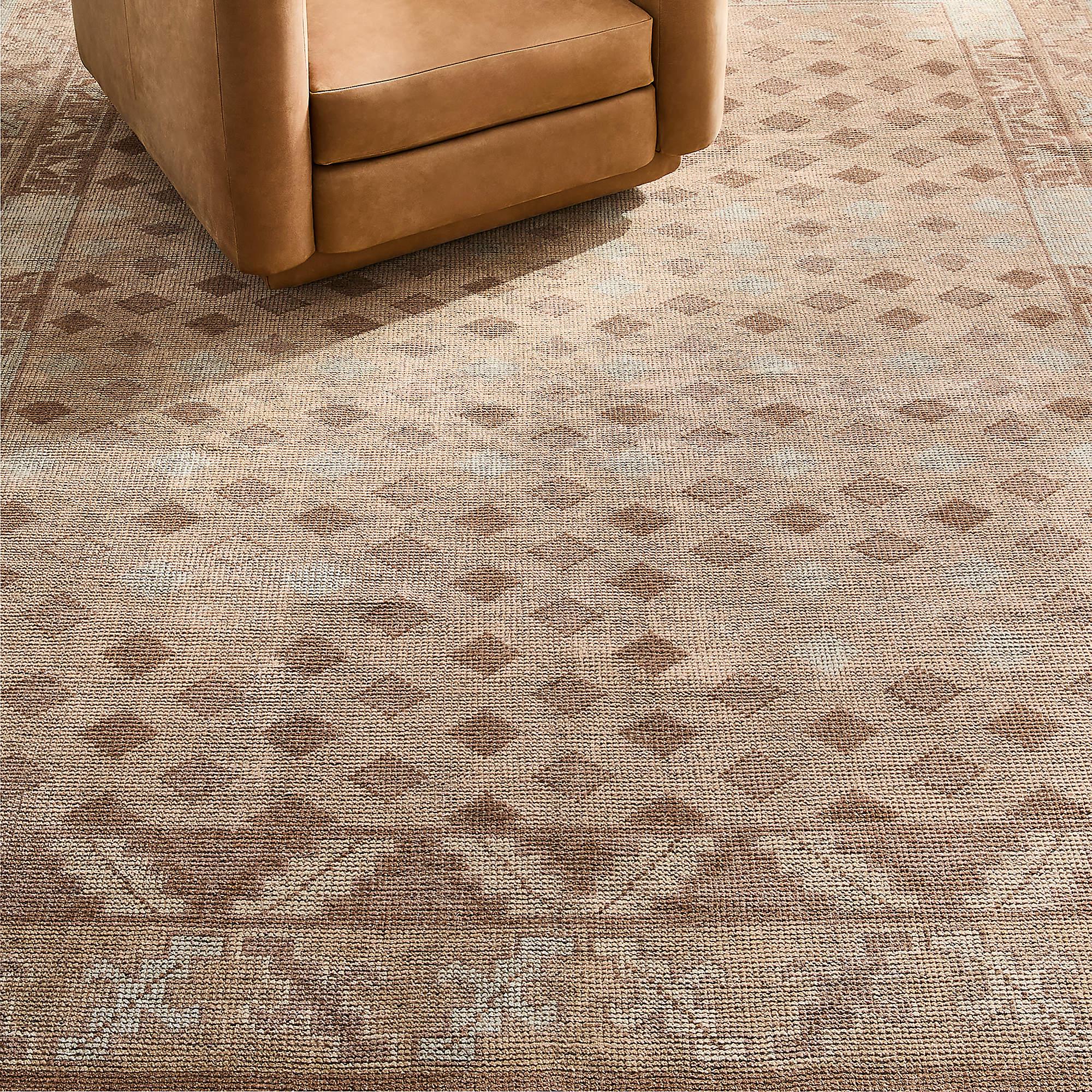 Hand Knotted Light Brown Wool Area Rug Subtle Diamond Pattern Neutral ...