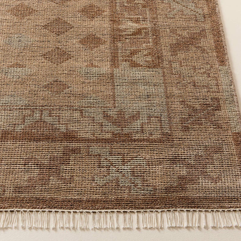 Hand Knotted Light Brown Wool Area Rug Subtle Diamond Pattern Neutral ...